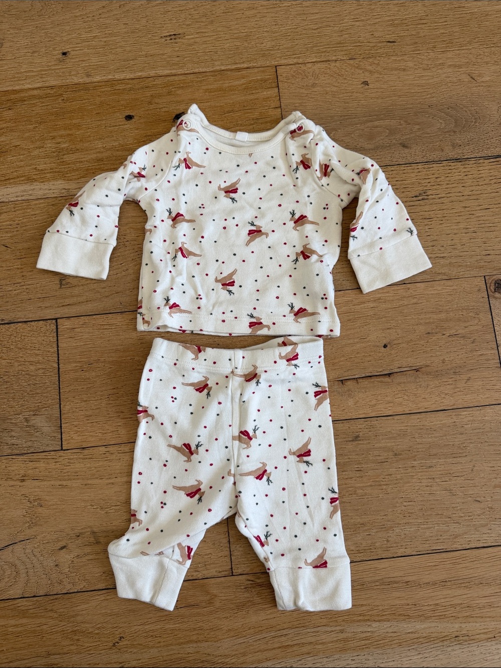 Cream Kids Two-Piece Pajama Set with Red Bird Print
